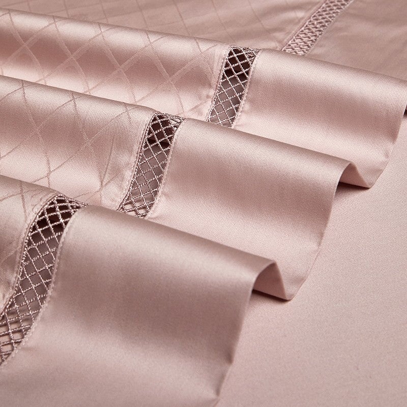 Millennia Coral Duvet Cover Set – 1000 TC Egyptian Cotton in Soft Pink with Diamond Texture