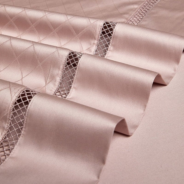 Millennia Coral Duvet Cover Set – 1000 TC Egyptian Cotton in Soft Pink with Diamond Texture