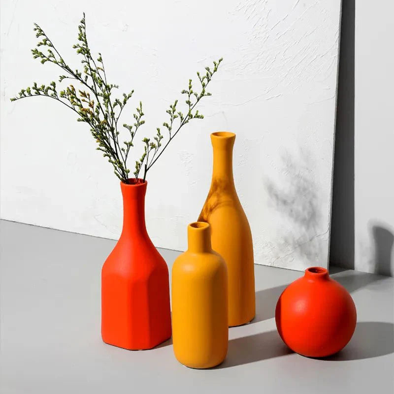 Minimalist Solid Colour Bright Ceramic Vase for Home Decor