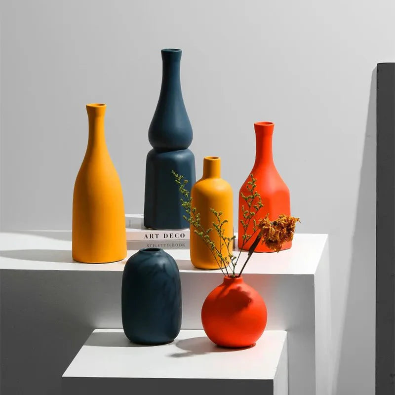 Minimalist Solid Colour Bright Ceramic Vase for Home Decor