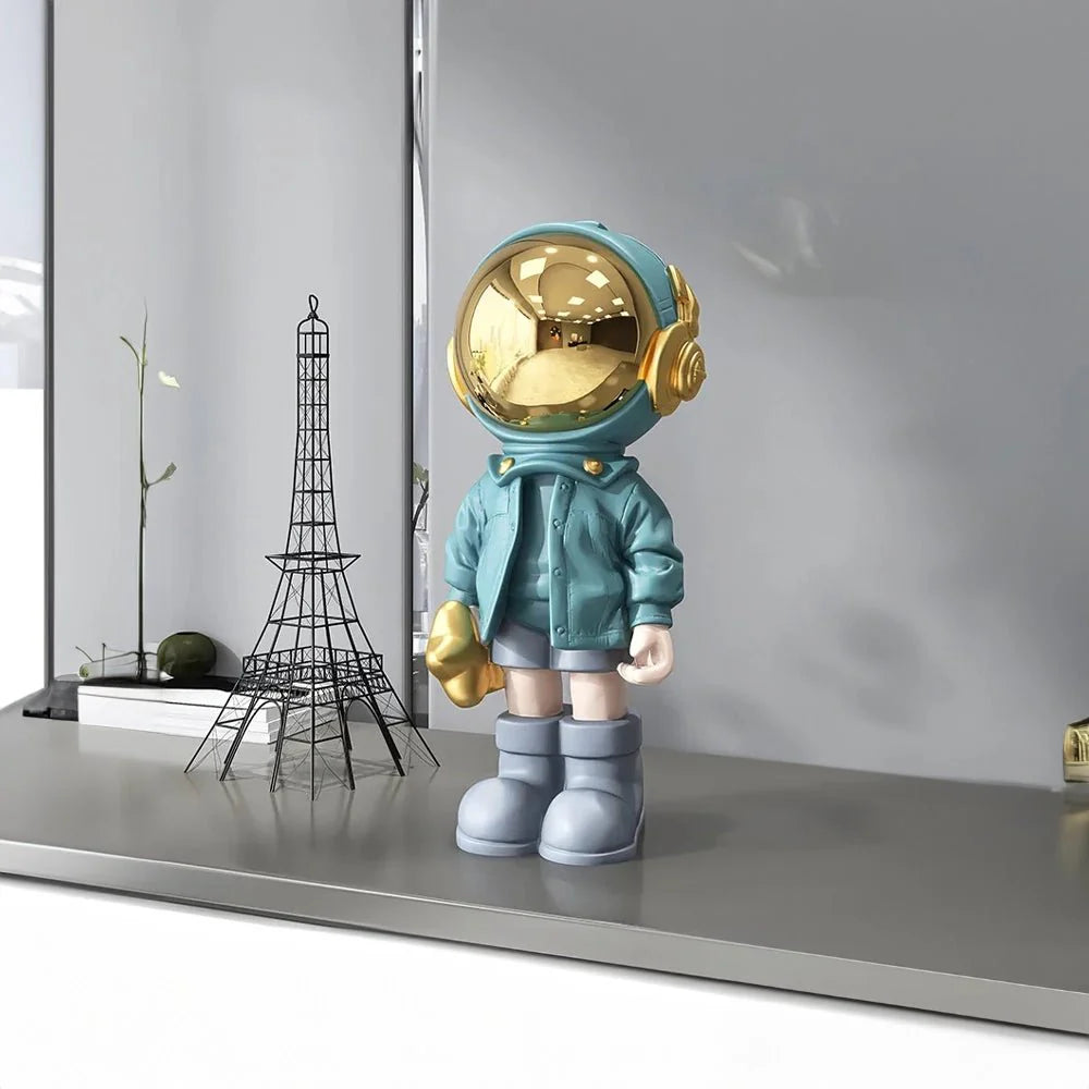 Modern Contemporary Astronaut Statue Gold Plated Resin Decor