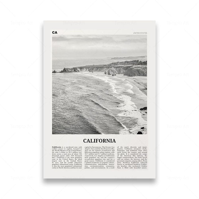 Monochrome Landscape Travel Poster - Modern Art Print Unframed