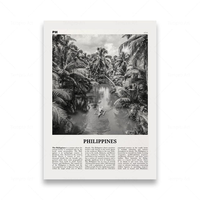 Monochrome Landscape Travel Poster - Modern Art Print Unframed