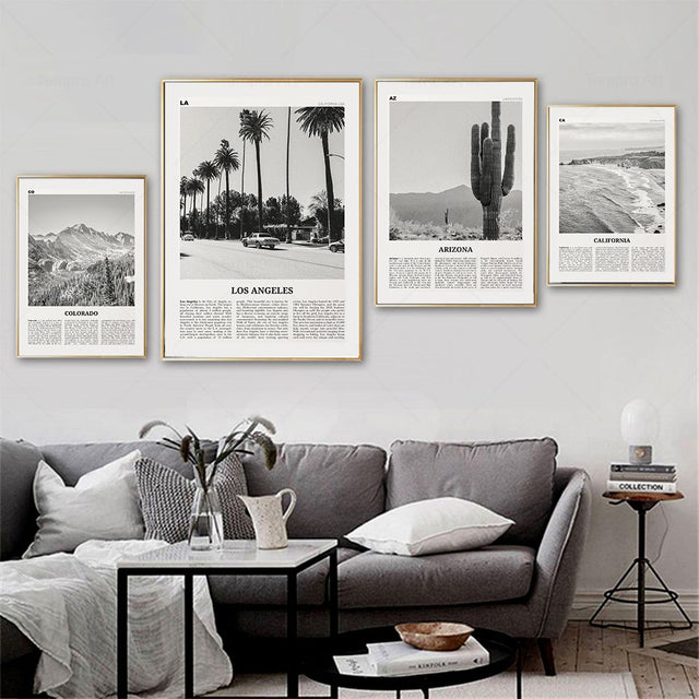 Monochrome Landscape Travel Poster - Modern Art Print Unframed