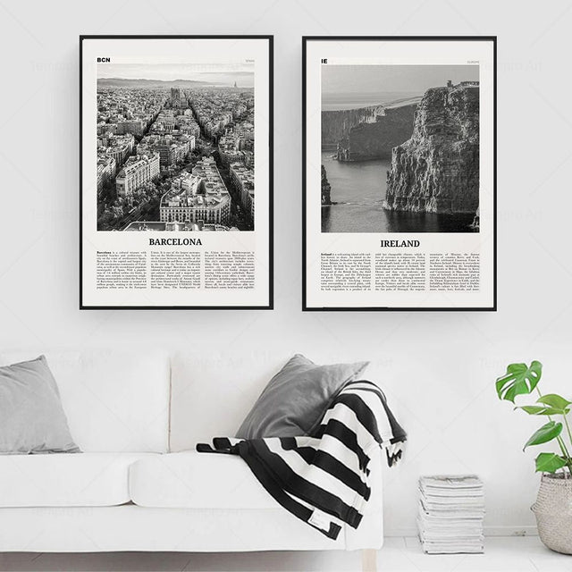 Monochrome Landscape Travel Poster - Modern Art Print Unframed