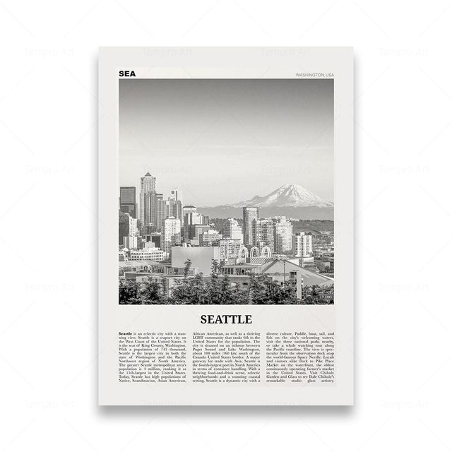 Monochrome Landscape Travel Poster - Modern Art Print Unframed