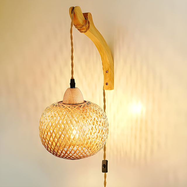 Hand Woven Bamboo Lantern Wall Lamp for Rustic Decor