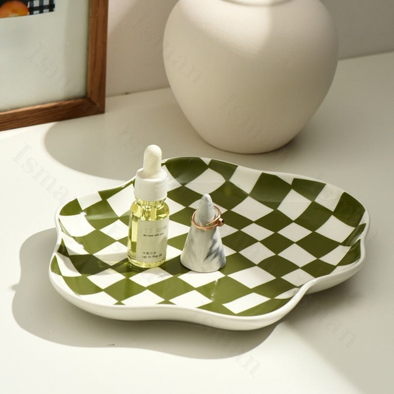 Nordic Ceramic Chequerboard Storage Tray in Modern Design