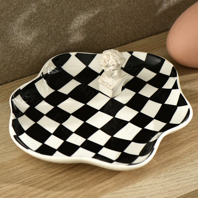 Nordic Ceramic Chequerboard Storage Tray in Modern Design