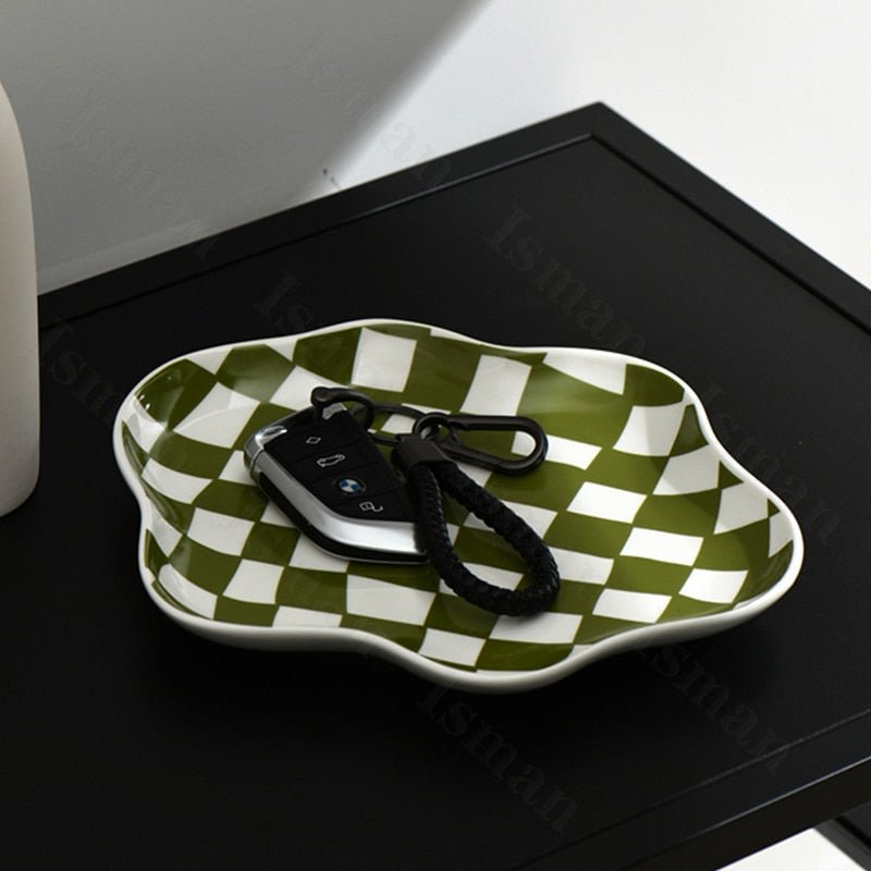 Nordic Ceramic Chequerboard Storage Tray in Modern Design