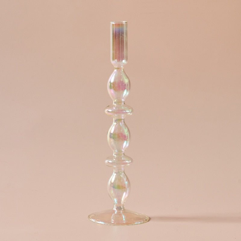 Nordic Iridescent Candle Holders in Sturdy Glass Style