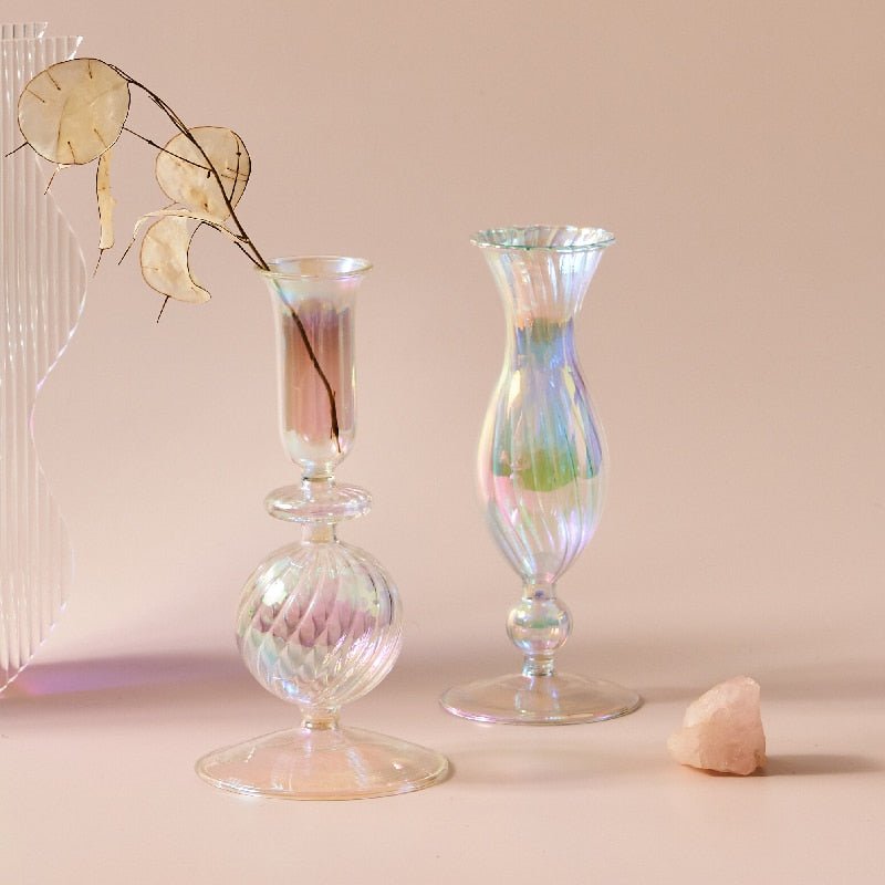 Nordic Iridescent Candle Holders in Sturdy Glass Style