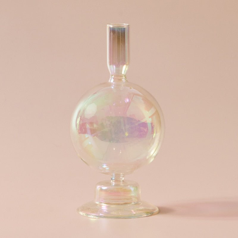 Nordic Iridescent Candle Holders in Sturdy Glass Style