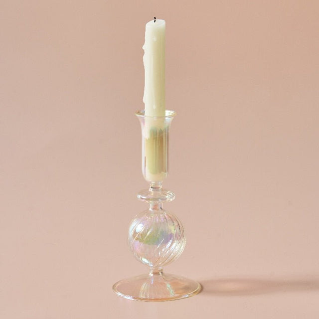 Nordic Iridescent Candle Holders in Sturdy Glass Style