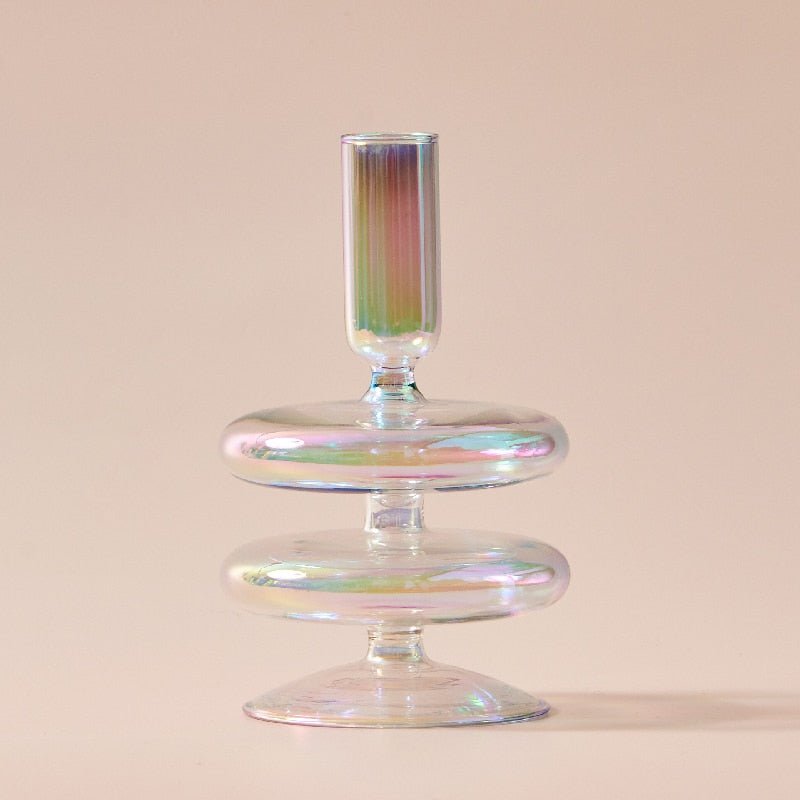 Nordic Iridescent Candle Holders in Sturdy Glass Style