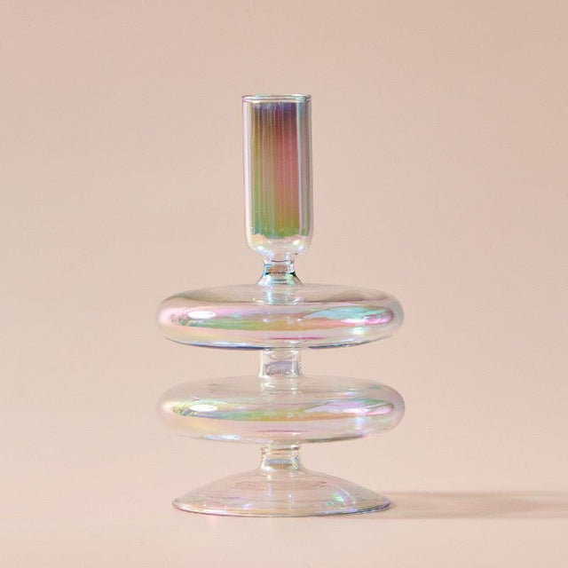 Nordic Iridescent Candle Holders in Sturdy Glass Style