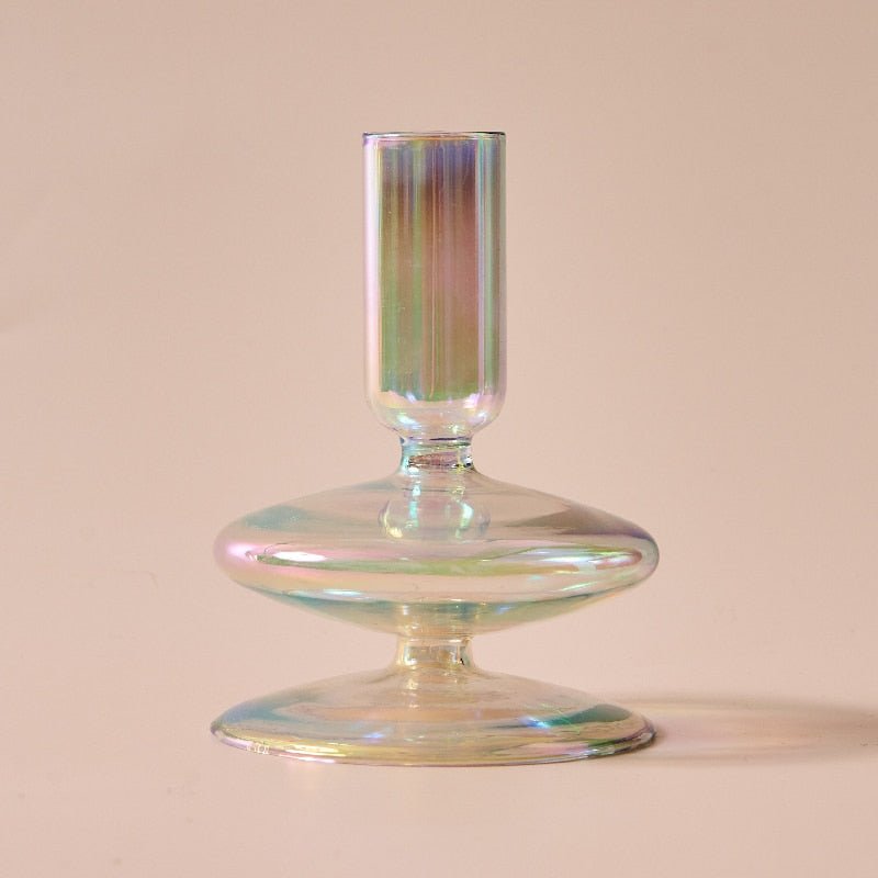 Nordic Iridescent Candle Holders in Sturdy Glass Style