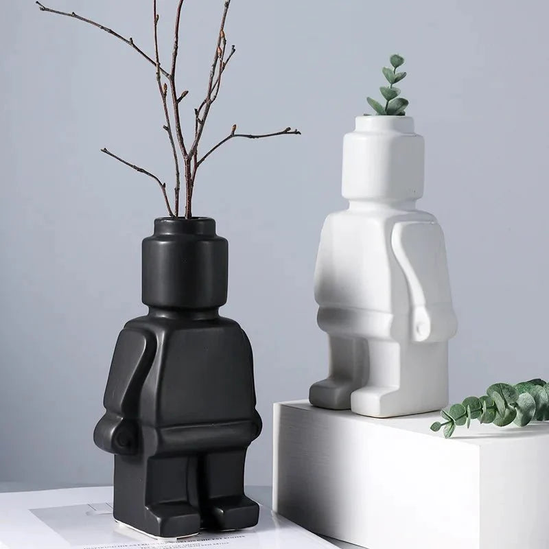 Nordic Style Minimal Ceramic Robot Vase for Modern Decor