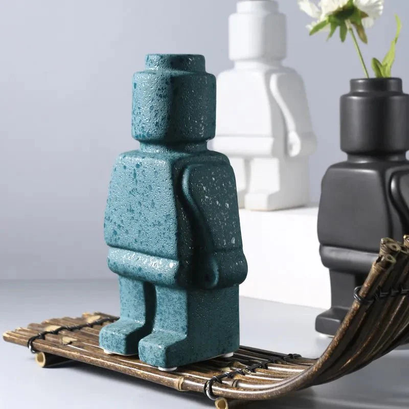 Nordic Style Minimal Ceramic Robot Vase for Modern Decor