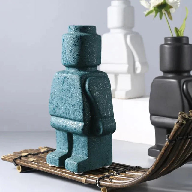 Nordic Style Minimal Ceramic Robot Vase for Modern Decor