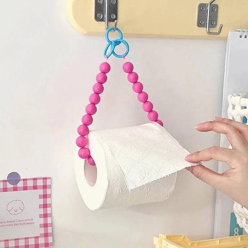 Novelty Beaded Hanging Toilet Roll Holder - Modern Plastic Design