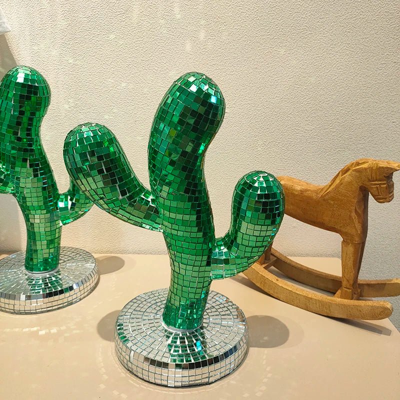 Novelty Green Disco Ball Cactus Decoration Glass 25cm