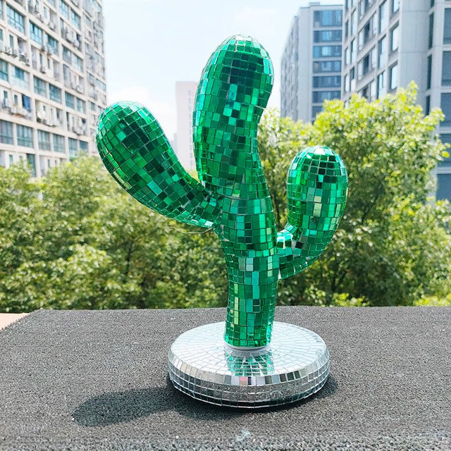 Novelty Green Disco Ball Cactus Decoration Glass 25cm