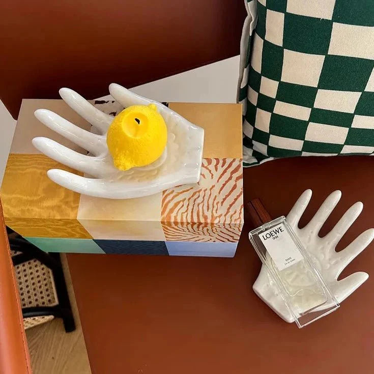 Palm Shaped Ceramic Ring Collection Holder in Korean Style