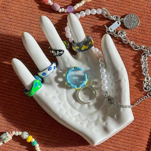 Palm Shaped Ceramic Ring Collection Holder in Korean Style