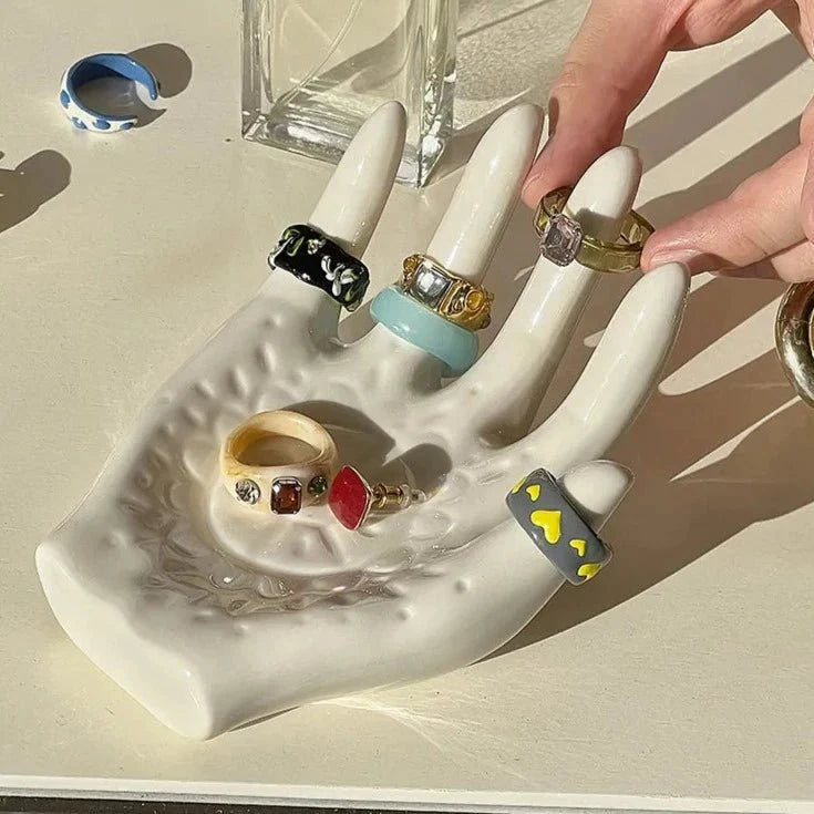 Palm Shaped Ceramic Ring Collection Holder in Korean Style