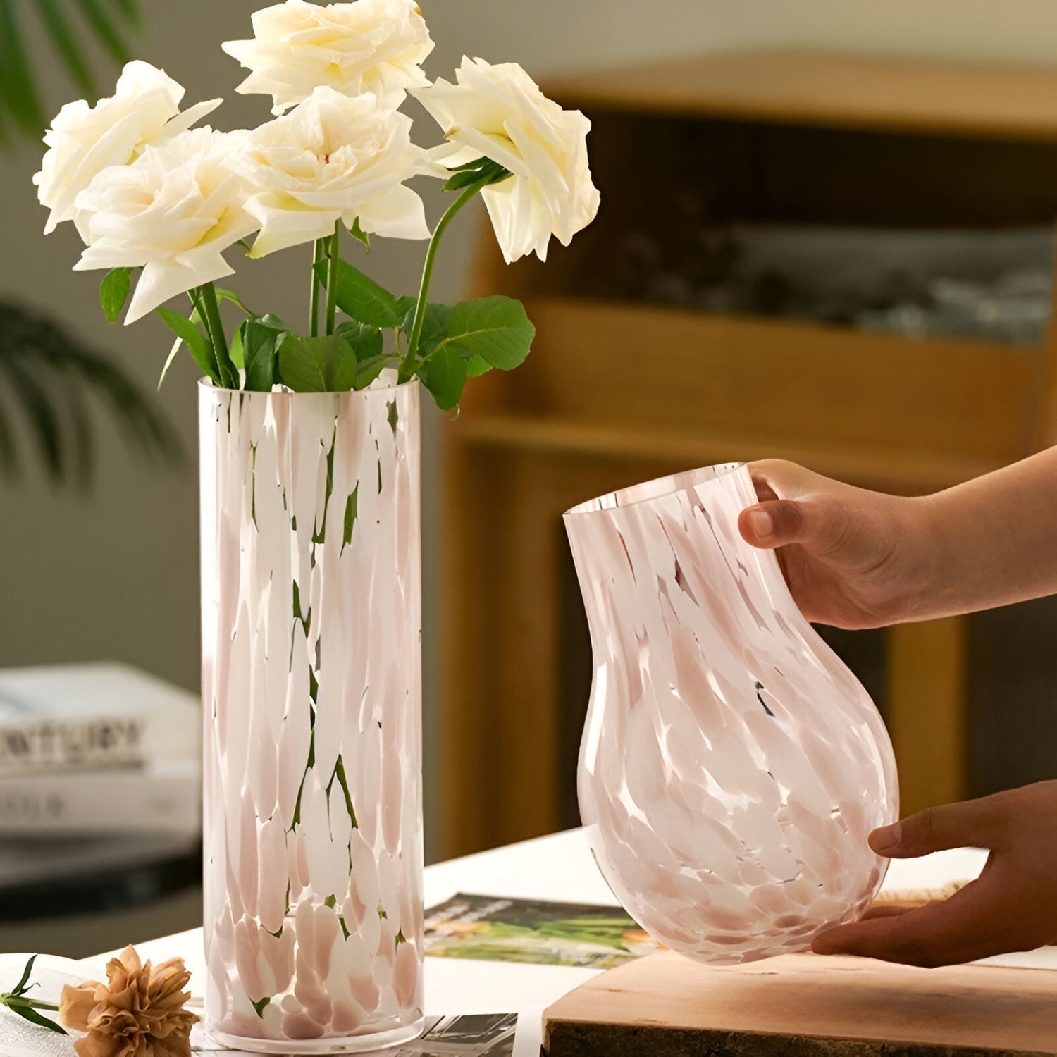 Pink Marble Effect Glass Vase - American Style Hydroponic Decor