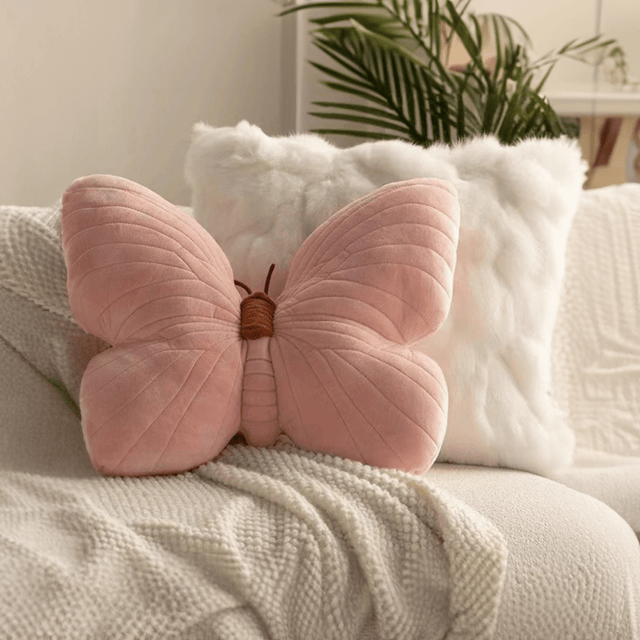 Pink Plush Butterfly Cushion Pad for Sofa and Bedroom