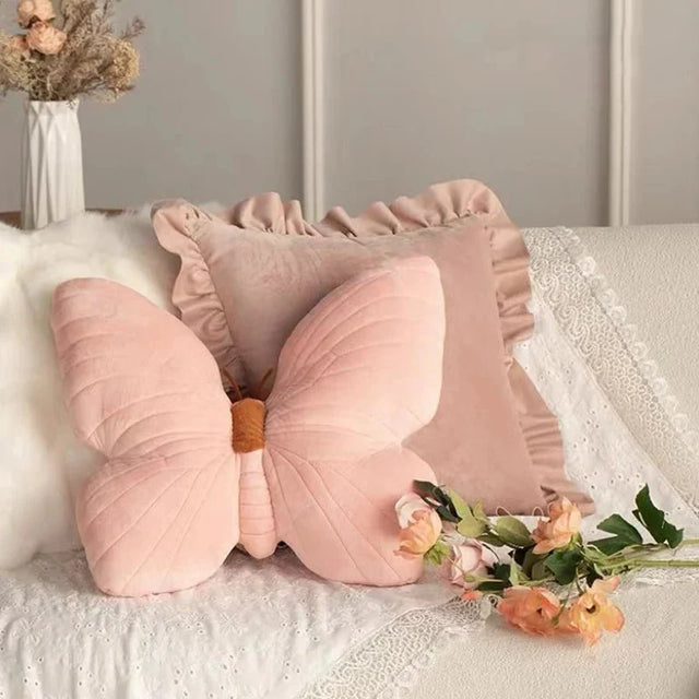 Pink Plush Butterfly Cushion Pad for Sofa and Bedroom