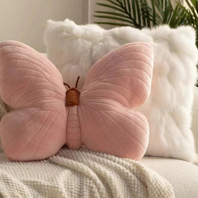 Pink Plush Butterfly Cushion Pad for Sofa and Bedroom