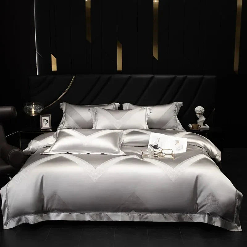 Platinum Triangle Duvet Cover Set – 1000 TC Egyptian Cotton in Sleek Silver Grey