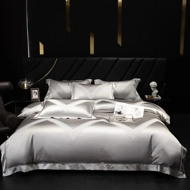 Platinum Triangle Duvet Cover Set – 1000 TC Egyptian Cotton in Sleek Silver Grey