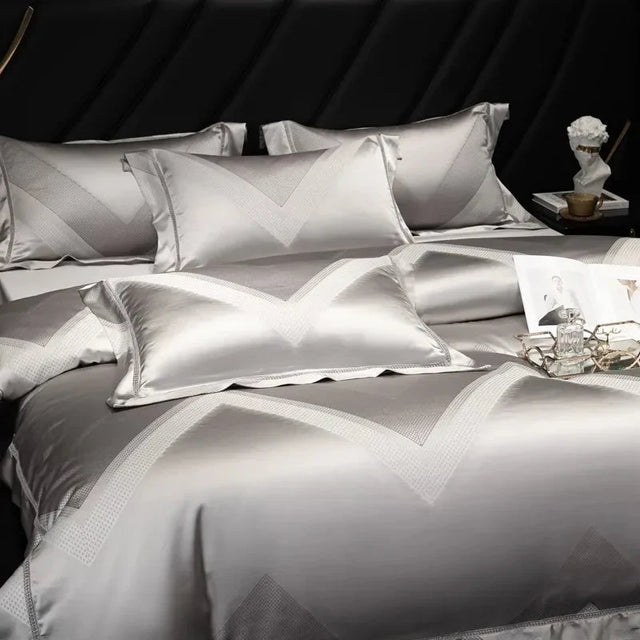 Platinum Triangle Duvet Cover Set – 1000 TC Egyptian Cotton in Sleek Silver Grey