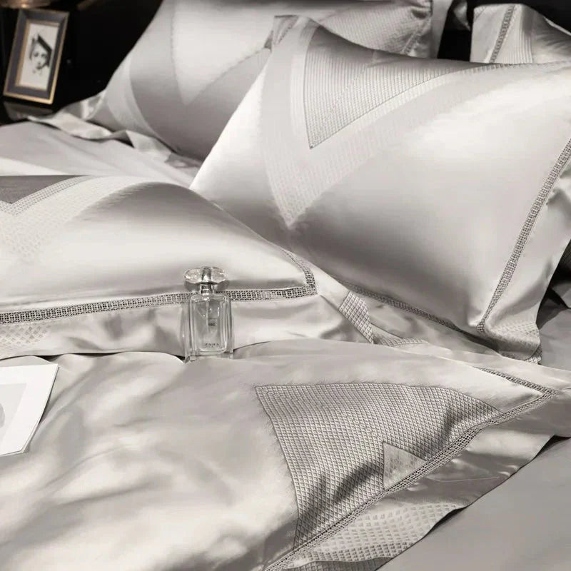 Platinum Triangle Duvet Cover Set – 1000 TC Egyptian Cotton in Sleek Silver Grey