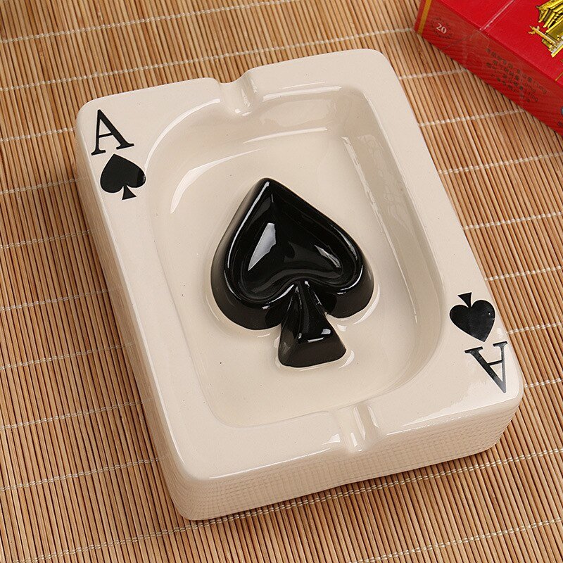 Poker Red Heart Ceramic Ashtray - Stylish Square Design