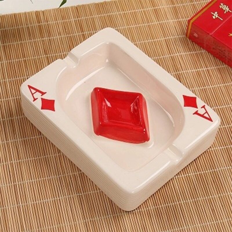 Poker Red Heart Ceramic Ashtray - Stylish Square Design