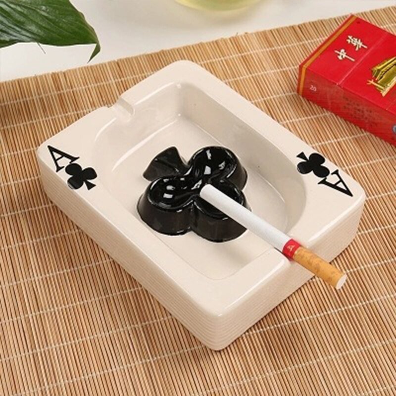 Poker Red Heart Ceramic Ashtray - Stylish Square Design