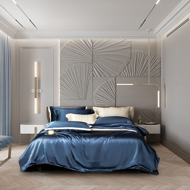 Premium Navy Blue Silk Bedding Set – Ultra-Luxurious