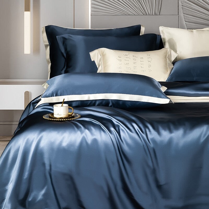 Premium Navy Blue Silk Bedding Set – Ultra-Luxurious