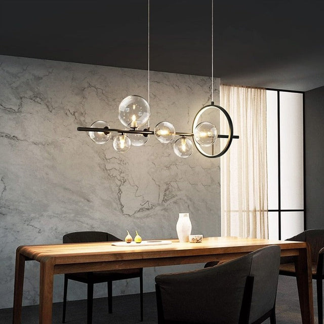Macrocosm Chandelier – Dimmable Nordic Glass Ball LED Pendant Light | Adjustable Length, Perfect for Dining Rooms & Bars