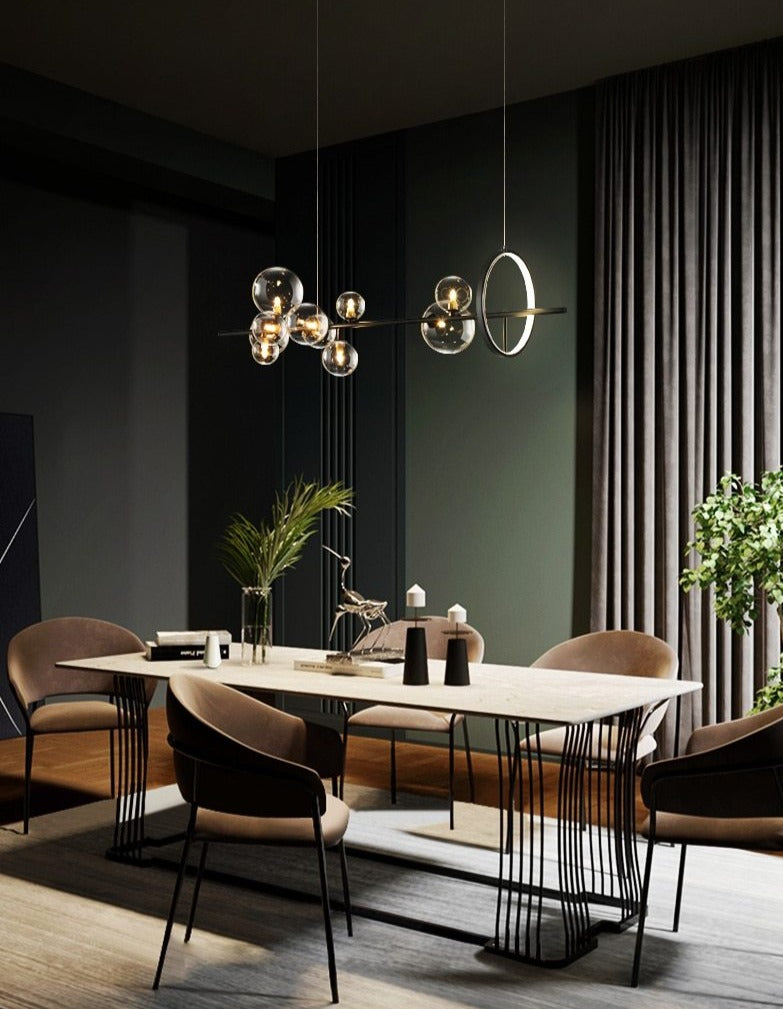 Macrocosm Chandelier – Dimmable Nordic Glass Ball LED Pendant Light | Adjustable Length, Perfect for Dining Rooms & Bars