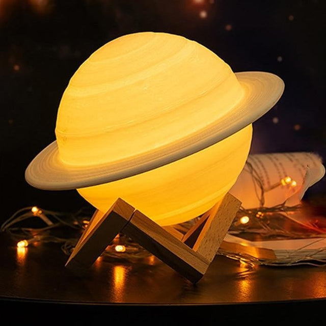 Colour Changing Saturn Lamp with Wooden Stand and Remote