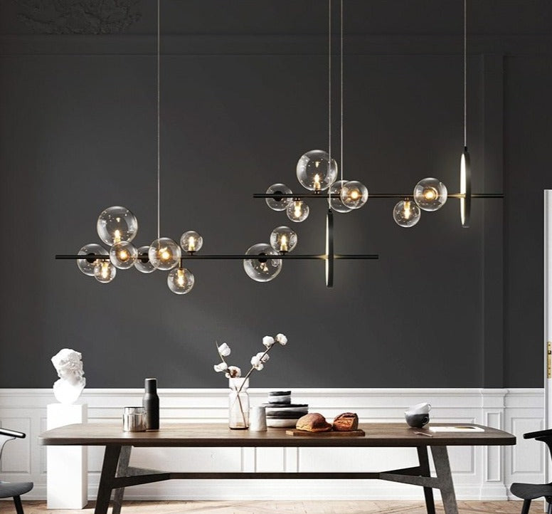 Macrocosm Chandelier – Dimmable Nordic Glass Ball LED Pendant Light | Adjustable Length, Perfect for Dining Rooms & Bars