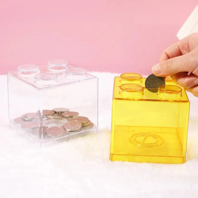 Translucent Building Block Money Box - Fun Plastic Savings Bank