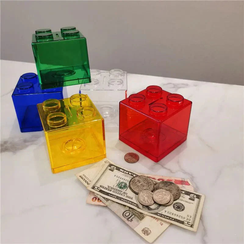 Translucent Building Block Money Box - Fun Plastic Savings Bank