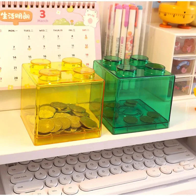 Translucent Building Block Money Box - Fun Plastic Savings Bank